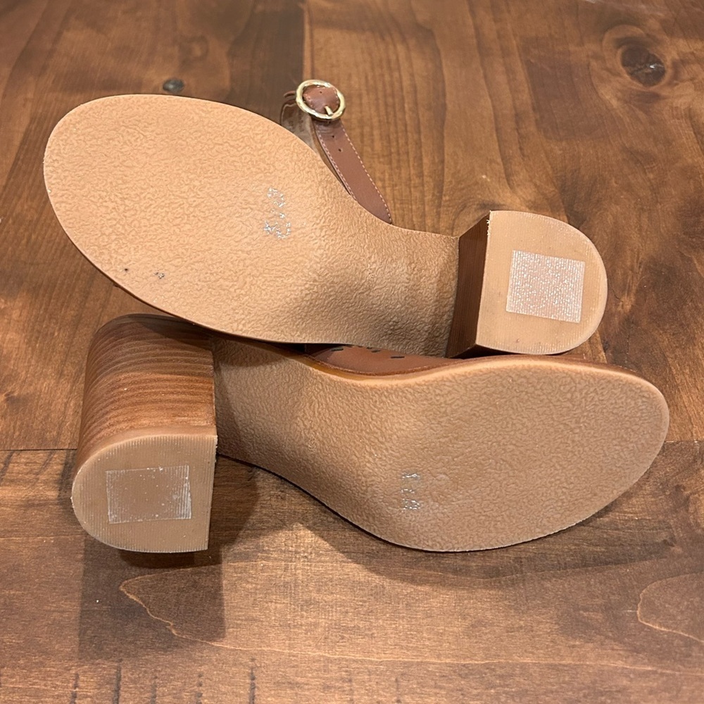 Jack Rogers Ronnie Laser Cut Ankle Strap Chunky Block Heel Sandals Brown 7.5 - Picture 9 of 10